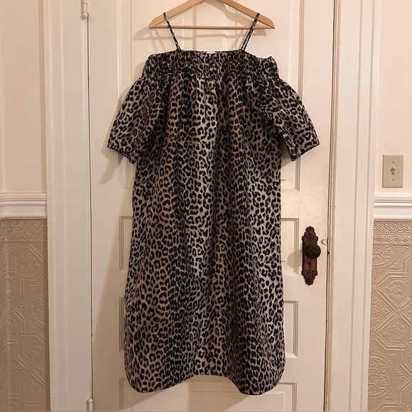 GANNI Leopard Animal Jacquard Dress Crispy Midi Tank Off Shoulder Sz Small / Med - Picture 6 of 12